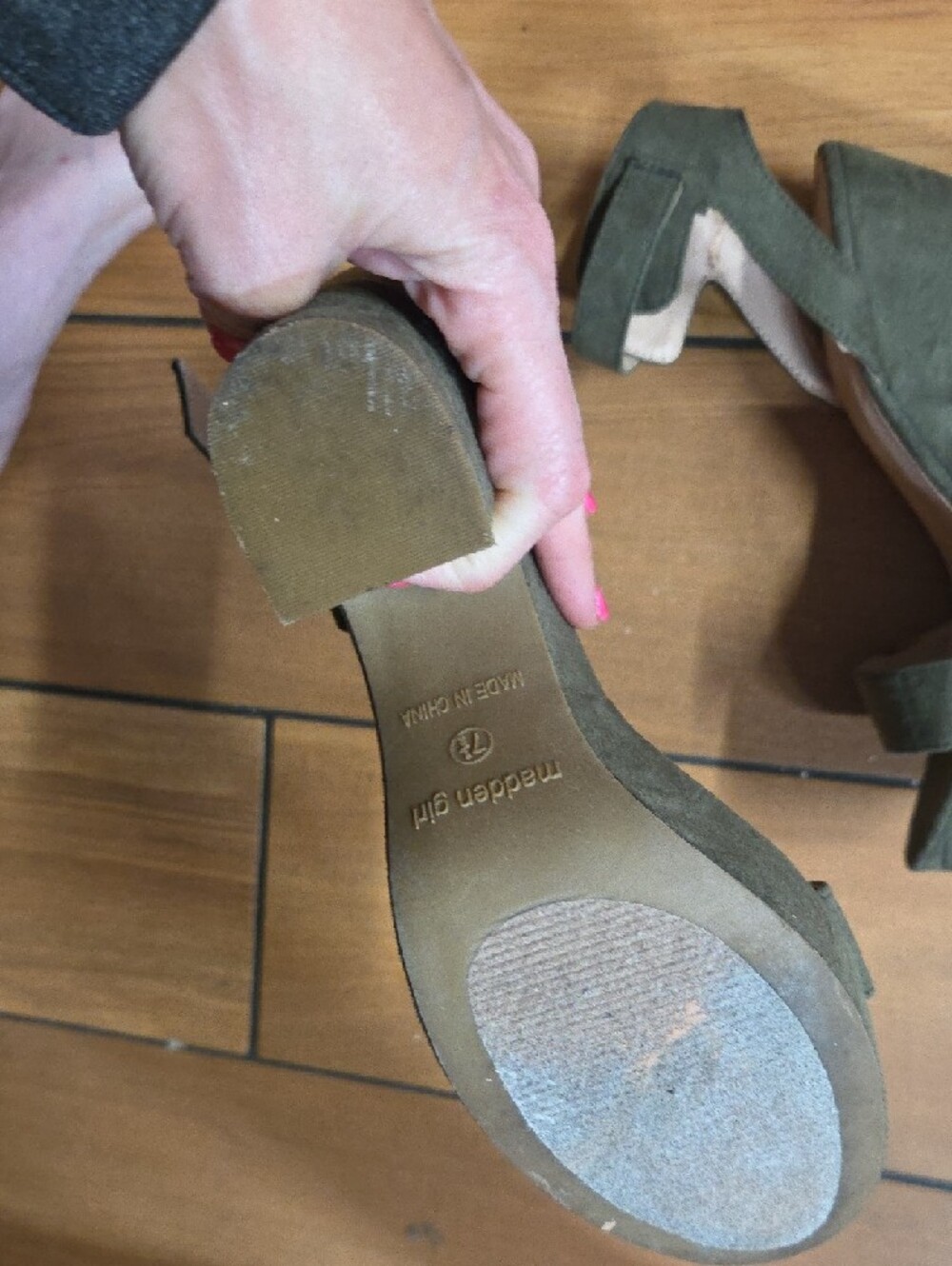 Madden Girl Olive Green Suede Ankle Strap Heels - Picture 6 of 7